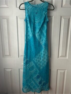 NWOT Vintage Aqua Blue Paisley Maxi Summer Dress